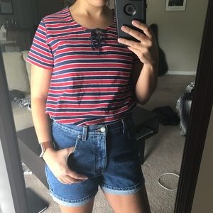VTG Striped Lace Up Top
